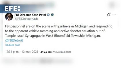 Hombre muere en tiroteo con la policía tras impactar un vehículo en sinagoga de Detroit