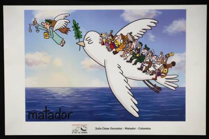 Caricaturas de todo el mundo retratan “La paz sin palabras” en una exposición de Bogotá