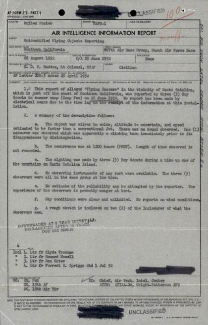 EEUU revela reportes de avistamientos de ovnis en el siglo XX, varios cerca de California
