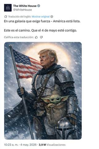 La Casa Blanca publica una imagen de Trump como The Mandalorian por el Día de Star Wars