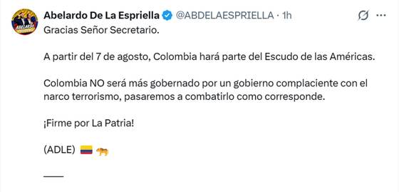 De la Espriella dice que Colombia se sumará al Escudo de las Américas el 7 de agosto