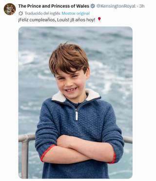 Los príncipes de Gales difunden una foto de su hijo menor Luis en su octavo cumpleaños