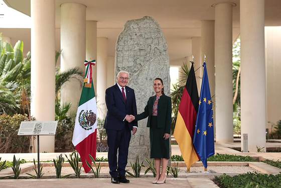 Sheinbaum recibe al presidente alemán en Cancún para tratar inversión y comercio