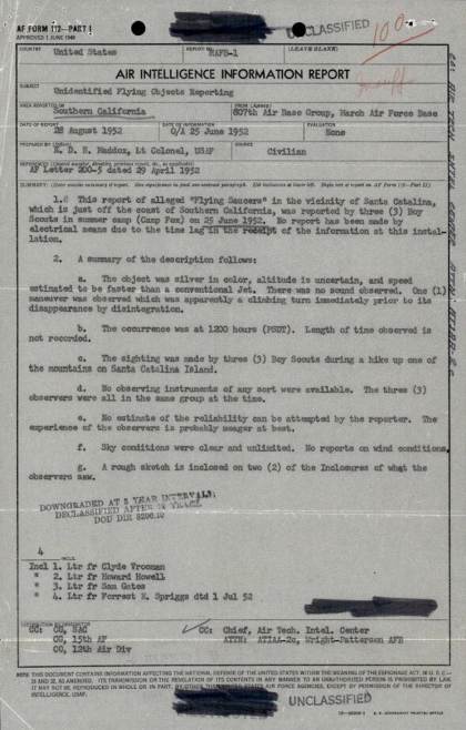 EEUU revela reportes de avistamientos de ovnis en el siglo XX, varios cerca de California