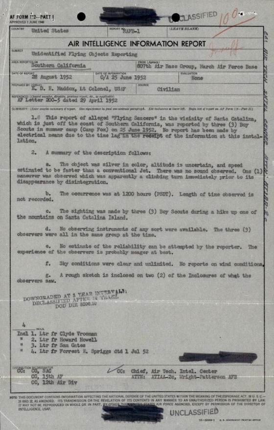EEUU revela reportes de avistamientos de ovnis en el siglo XX, varios cerca de California