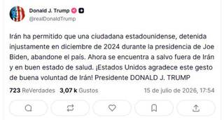 Trump dice que Irán liberó a una ciudadana estadounidense detenida desde 2024