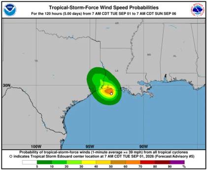 La tormenta tropical Edouard toca tierra en Luisiana, en el sur de Estados Unidos