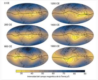 El debilitamiento del campo geomagnético en el hemisferio sur es un fenómeno recurrente