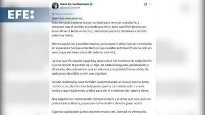 María Corina Machado pide seguir avanzando en el "renacer" en libertad de Venezuela