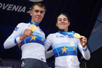 Benjamín Noval hace valer el maillot arcoíris y gana también la crono del Europeo