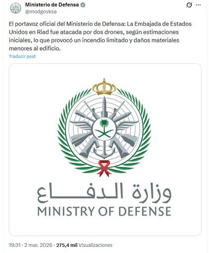 Arabia Saudí confirma un ataque con drones contra la embajada de EE.UU. en Riad