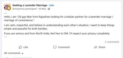 "Hombre gay busca mujer lesbiana para un matrimonio de conveniencia en la India"