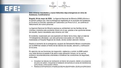 Confirman nueve mineros muertos y seis rescatados tras explosión en el centro de Colombia