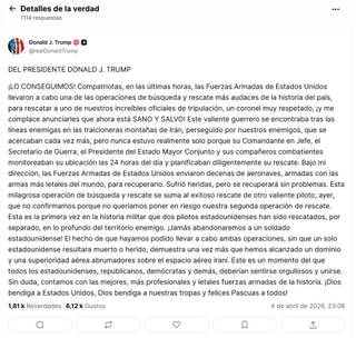 Trump dice que el Ejército de EE.UU. rescató con vida al piloto de avión derribado en Irán