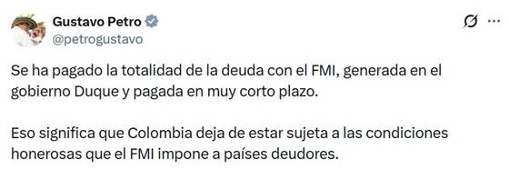 Colombia paga la "totalidad de la deuda" de un préstamo que le hizo el FMI en 2020