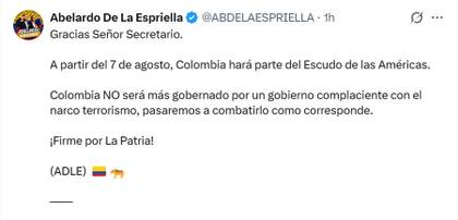 De la Espriella dice que Colombia se sumará al Escudo de las Américas el 7 de agosto