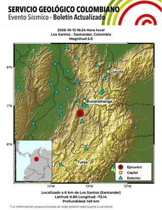 Un sismo de magnitud 5,0 sacude el noreste de Colombia